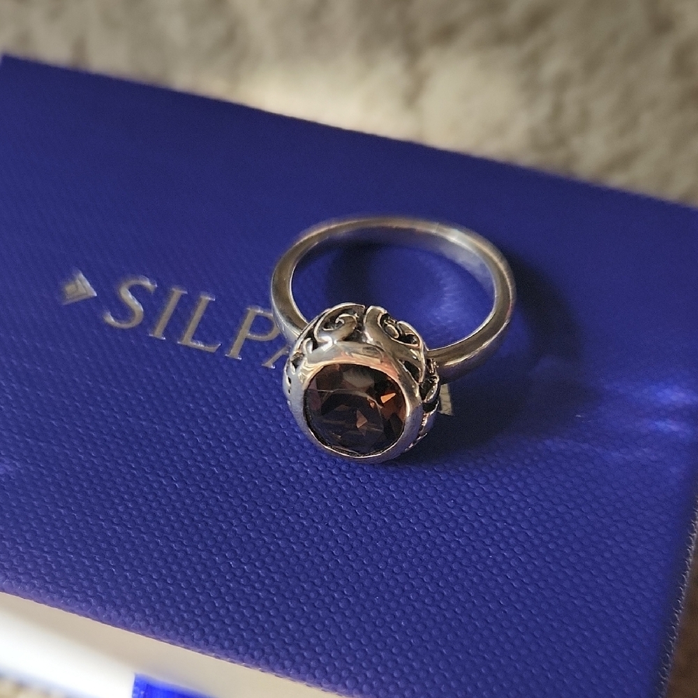 Silpada 925 sterling Silver Ring with Rich Brown smokey quartz stone